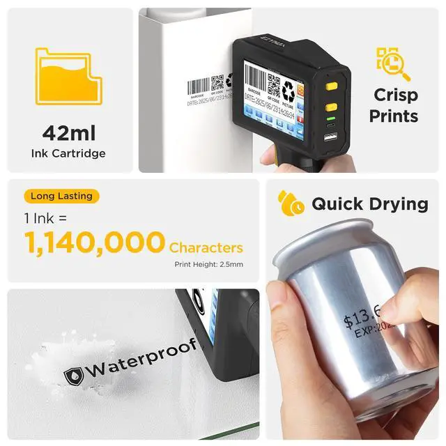 Alt view image 7 of 7 - Handheld Inkjet Printer 0.5 Inches Print Height Weighs Only 390g for Batch Code Date Lot Number Print on Plastic Carton Wood Metal Glass Aluminum with 42ml Fast Dry Ink (Black)