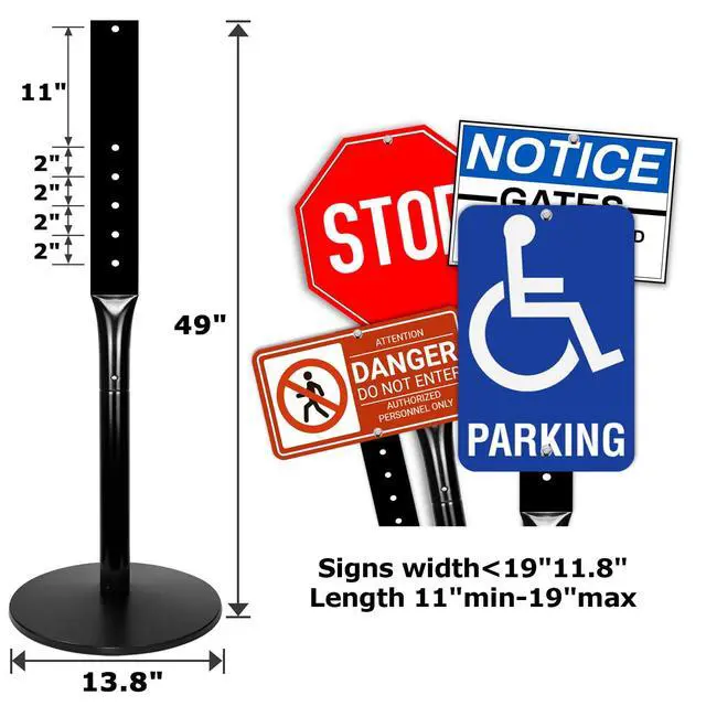Alt view image 3 of 7 - Parking Sign Post 49" Heavy Duty Cast Iron Parking Signs Stand, Movable Sign Stand for Hanging Signs, Black (20lbs, 2Packs)