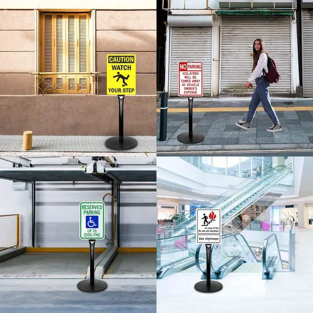 Alt view image 2 of 7 - Parking Sign Post 49" Heavy Duty Cast Iron Parking Signs Stand, Movable Sign Stand for Hanging Signs, Black (20lbs, 2Packs)