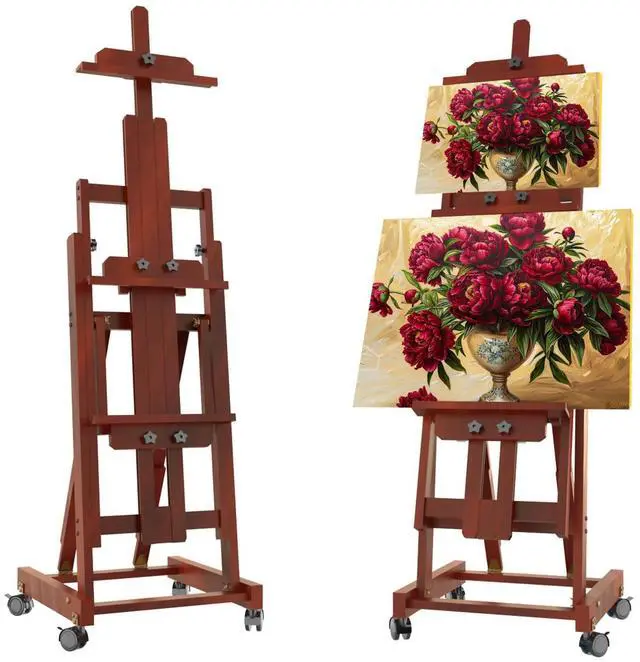 Main image of H-Frame Foldable Easel, Adjustable Height & Angle (Vertical to Horizontal), Removable Floor Art Easel for Adults, Holds Two Canvases Up to 77 Inches, Walnut Finish