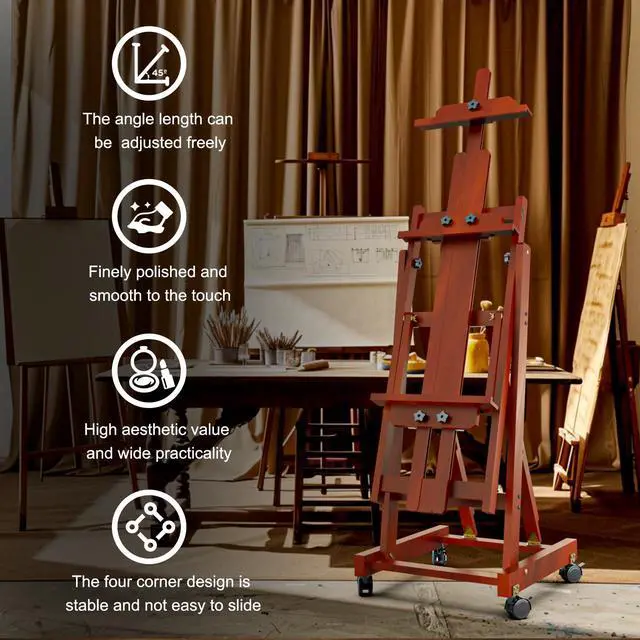 Alt view image 3 of 7 - H-Frame Foldable Easel, Adjustable Height & Angle (Vertical to Horizontal), Removable Floor Art Easel for Adults, Holds Two Canvases Up to 77 Inches, Walnut Finish