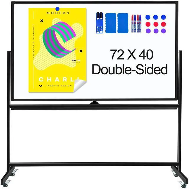 Main image of Rolling White Board on Wheels 72 X 40, Double-Sided Magnetic Large Rolling Whiteboard Dry Erase Board with Stand, Mobile Standing Whiteboard for Office, Classroom & Home