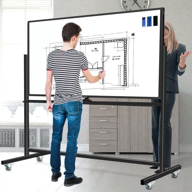 Alt view image 3 of 7 - Rolling White Board on Wheels 72 X 40, Double-Sided Magnetic Large Rolling Whiteboard Dry Erase Board with Stand, Mobile Standing Whiteboard for Office, Classroom & Home