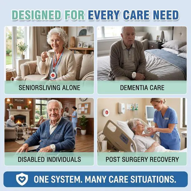 Alt view image 3 of 7 - Caregiver Pager Call Button for Elderly at Home, Medical Alert System for Seniors, Emergency Help Watch for Disabled Patients, Wireless Life Alert with Portable Receiver