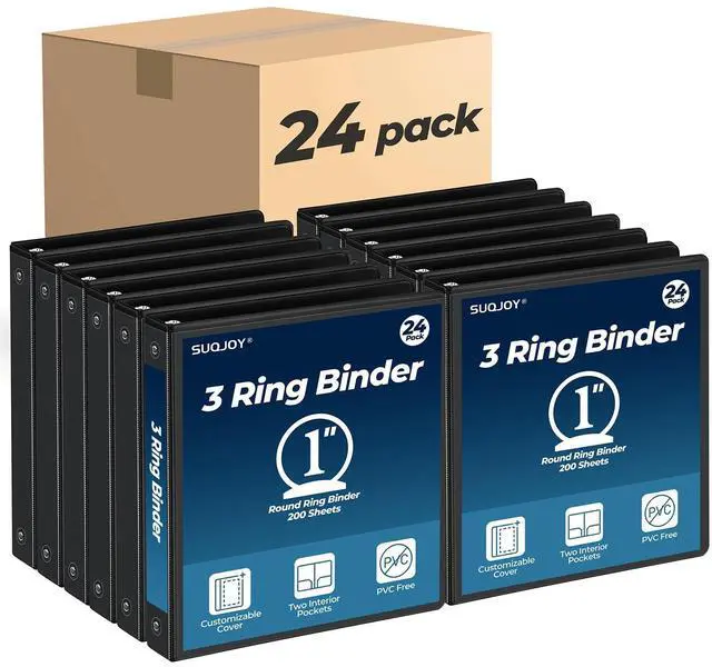 Main image of 1 Inch 3 Ring Binders 24 Pack, Clear View Binder Bulk,Black PVC-Free 3-Ring Binders for School, Office or Home, Fits 8.5 x 11 Inches Paper