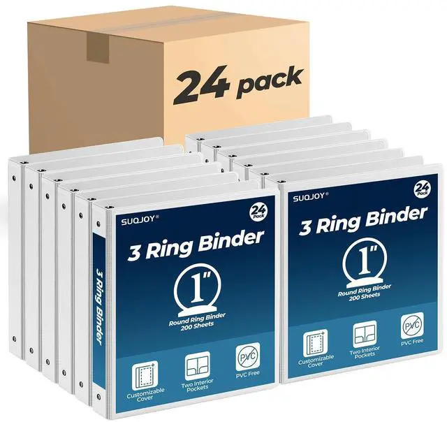 Main image of 1 Inch 3 Ring Binders 24 Pack, Clear View Binder Bulk, White PVC-Free 3-Ring Binders for School, Office or Home, Fits 8.5 x 11 Inches Paper
