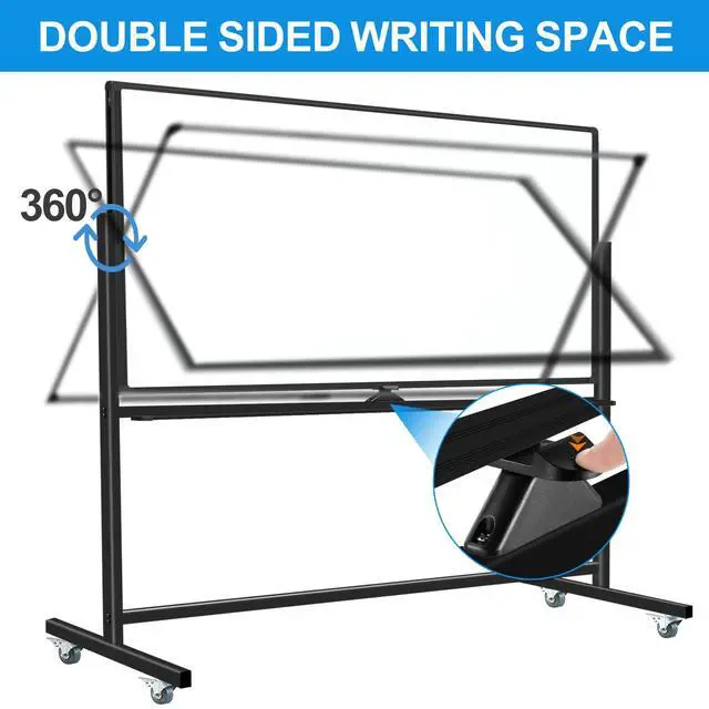 Alt view image 2 of 7 - Rolling White Board on Wheels 72 X 40, Double-Sided Magnetic Large Rolling Whiteboard Dry Erase Board with Stand, Mobile Standing Whiteboard for Office, Classroom & Home