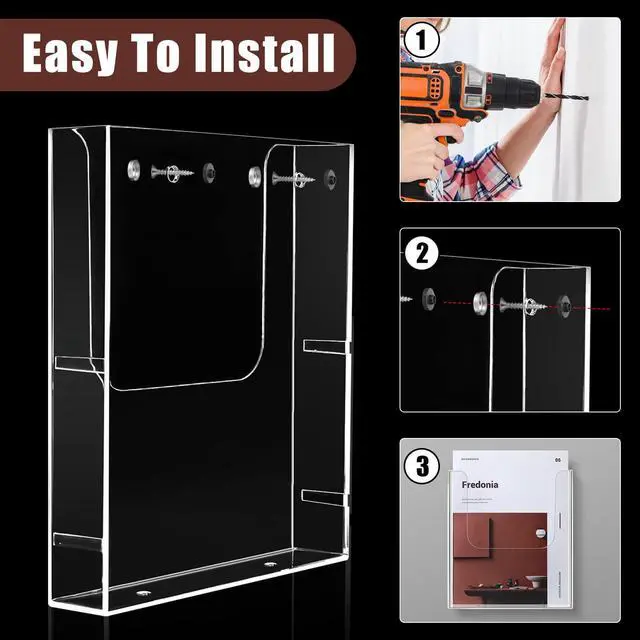 Alt view image 3 of 6 - Acrylic Brochure Holder 8.5 x 11 Inches Wall Mount Flyer Holder Plastic Slat Wall Display Single Pocket Box for Magazines Poster Papers Files Menu Pamphlet Literature Documents (24)