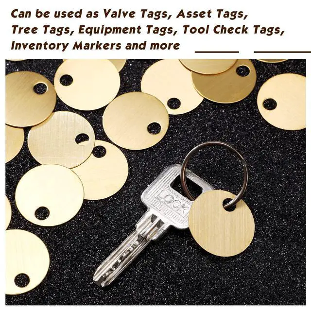 Alt view image 4 of 6 - 500 Pcs 1.50 Inch Solid Brass Tags for Stamping, Round Golden Blank Brass Tag with Hole for Pets, Plants, Valve, Keys, Doors