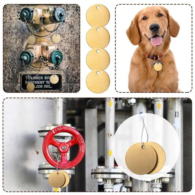 Alt view image 6 of 6 - 500 Pcs 1.50 Inch Solid Brass Tags for Stamping, Round Golden Blank Brass Tag with Hole for Pets, Plants, Valve, Keys, Doors