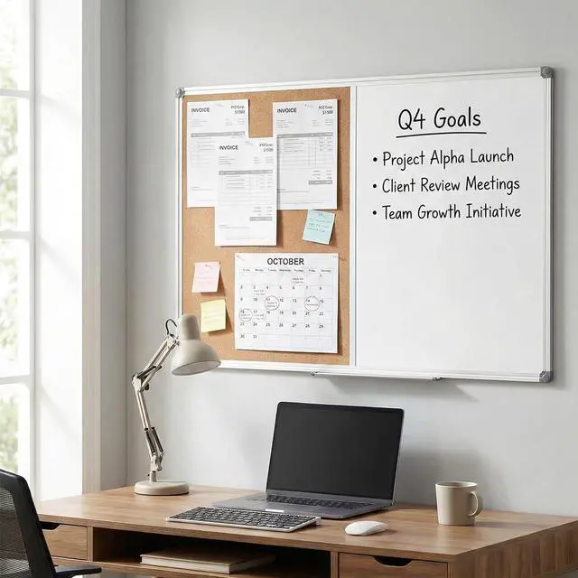 Alt view image 5 of 7 - Magnetic Combination Whiteboard & Cork Bulletin Board for Wall 48" x 36" | Writing and Pinning Surface Combines 4'x3' Magnetic Dry Erase and Cork Section for Notes, Photos, Schedules and Planning