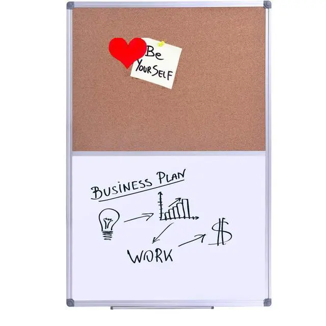 Alt view image 2 of 7 - Magnetic Combination Whiteboard & Cork Bulletin Board for Wall 48" x 36" | Writing and Pinning Surface Combines 4'x3' Magnetic Dry Erase and Cork Section for Notes, Photos, Schedules and Planning