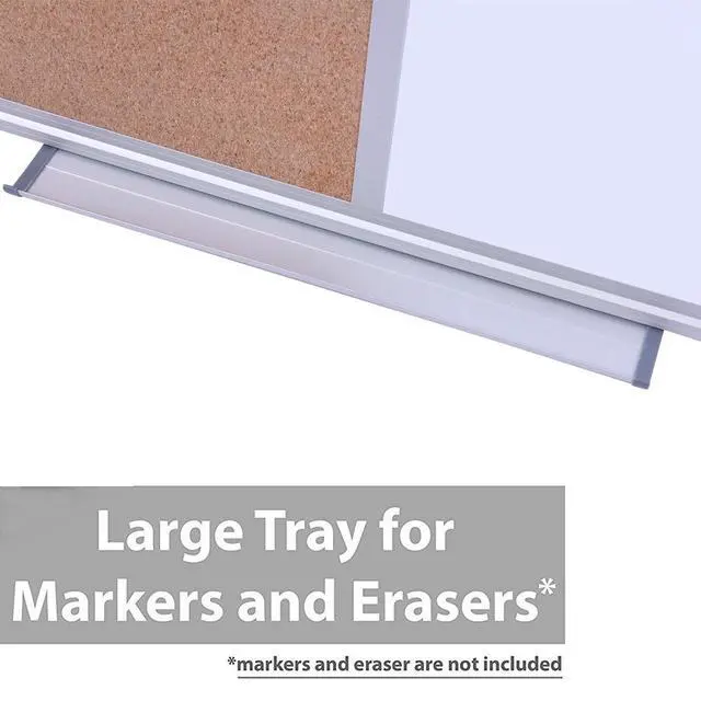 Alt view image 4 of 7 - Magnetic Combination Whiteboard & Cork Bulletin Board for Wall 48" x 36" | Writing and Pinning Surface Combines 4'x3' Magnetic Dry Erase and Cork Section for Notes, Photos, Schedules and Planning