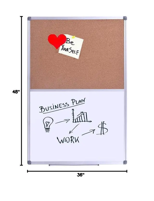 Alt view image 7 of 7 - Magnetic Combination Whiteboard & Cork Bulletin Board for Wall 48" x 36" | Writing and Pinning Surface Combines 4'x3' Magnetic Dry Erase and Cork Section for Notes, Photos, Schedules and Planning