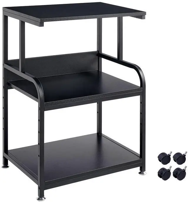 Main image of Printer Stand, 3 Tier Printer Table with Height Adjustable Storage Shelf, Rolling Printer Cart with Wheels for Home Office Organization, Black