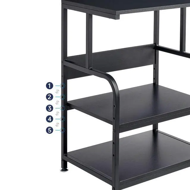Alt view image 6 of 7 - Printer Stand, 3 Tier Printer Table with Height Adjustable Storage Shelf, Rolling Printer Cart with Wheels for Home Office Organization, Black