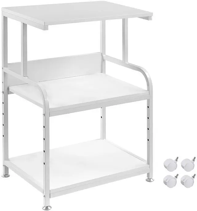 Main image of White Printer Stand with Storage, 3 Tier Printer Table with Height Adjustable Shelf, Rolling Printer Cart with Wheels for Home Office Organization