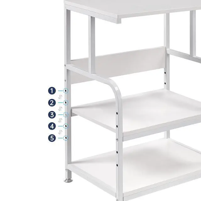 Alt view image 6 of 7 - White Printer Stand with Storage, 3 Tier Printer Table with Height Adjustable Shelf, Rolling Printer Cart with Wheels for Home Office Organization