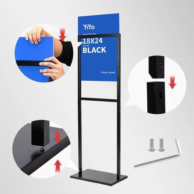 Alt view image 4 of 7 - Sign holder floor stand, sign holder stand heavy Duty Pedestal poster stand for display,18×24 inch slide-in double sided poster sign holder floor standing Display Advertising (18×24)
