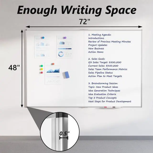 Alt view image 4 of 7 - Magnetic White Board Dry Erase Board for Wall, 72" x 48" (6' X 4') Wall-Mounted Large Giant Whiteboard for School, Classroom, Office & Home