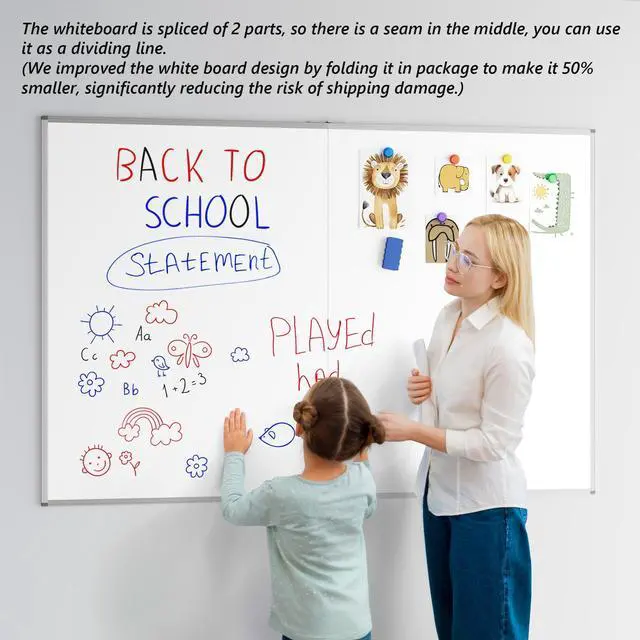 Alt view image 3 of 7 - Magnetic White Board Dry Erase Board for Wall, 72" x 48" (6' X 4') Wall-Mounted Large Giant Whiteboard for School, Classroom, Office & Home