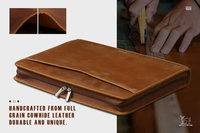 Alt view image 2 of 6 - Genuine Leather Business Portfolio Padfolio Folder with Zipper for Men, Men's Leather Padfolio Folder for 13" Laptop, Business Portfolio for Letter Size Notepad, Graduation GiftBrown