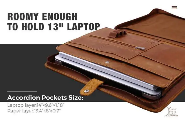 Alt view image 4 of 6 - Genuine Leather Business Portfolio Padfolio Folder with Zipper for Men, Men's Leather Padfolio Folder for 13" Laptop, Business Portfolio for Letter Size Notepad, Graduation GiftBrown