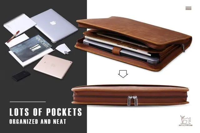 Alt view image 3 of 6 - Genuine Leather Business Portfolio Padfolio Folder with Zipper for Men, Men's Leather Padfolio Folder for 13" Laptop, Business Portfolio for Letter Size Notepad, Graduation GiftBrown