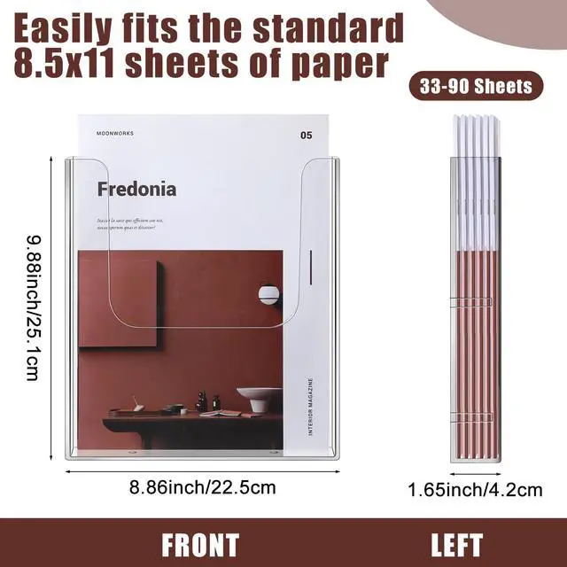 Alt view image 2 of 6 - Acrylic Brochure Holder 8.5 x 11 Inches Wall Mount Flyer Holder Plastic Slat Wall Display Single Pocket Box for Magazines Poster Papers Files Menu Pamphlet Literature Documents (24)