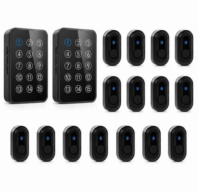 Main image of Wireless Caregiver Pager - 500ft Range Nurse Call System with LED Display, 15 Waterproof Call Buttons & 2 Receiver for Elderly, Patients, Disabled at Home, Hospital, Clinic