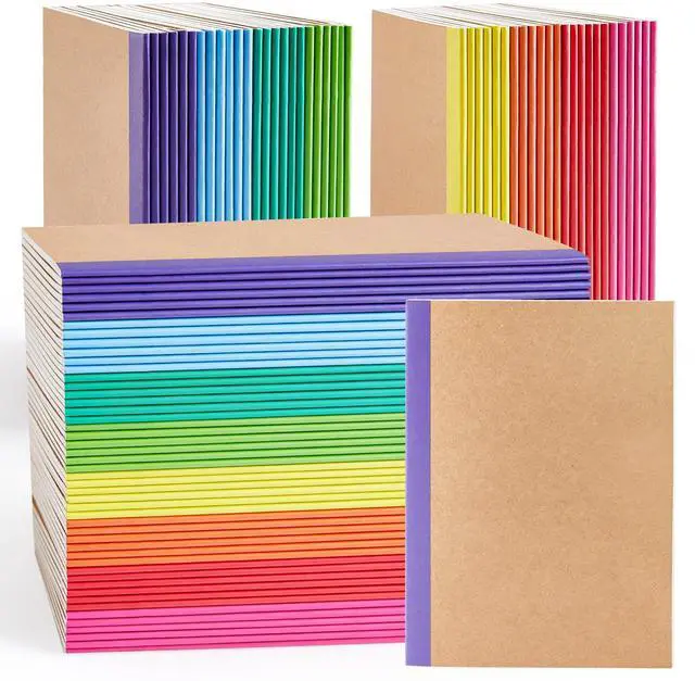 Main image of 96 Pack Composition Notebooks Bulk, Kraft Cover Lined Blank College Ruled Composition Travel Journals with Rainbow Spines For Women Students Business, 60 Pages, 8.3x 5.5, A5, 8 Colors