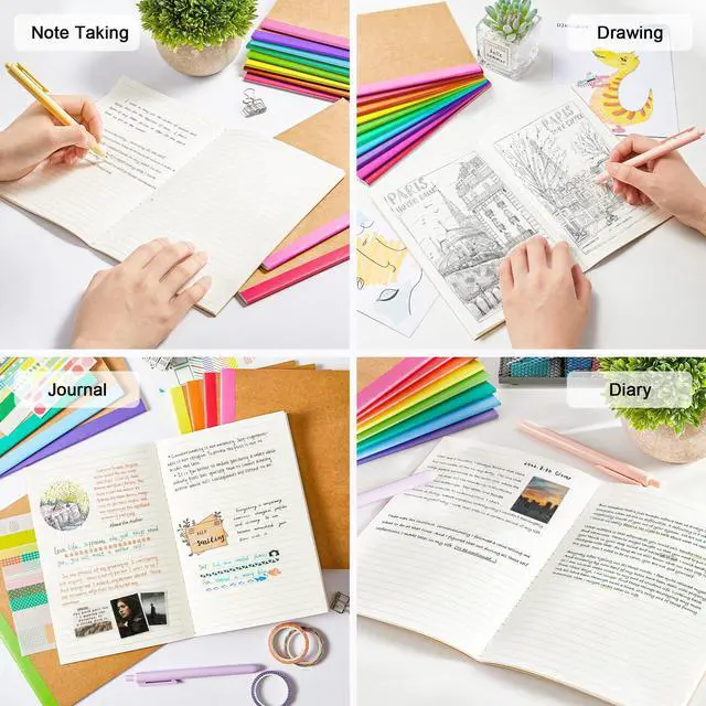 Alt view image 5 of 7 - 80 Pack Composition Notebooks Bulk, Kraft Cover Lined Blank College Ruled Composition Travel Journals with Rainbow Spines For Women Students Business, 60 Pages, 8.3x 5.5, A5, 8 Colors