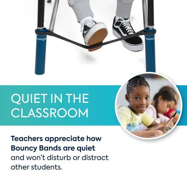 Alt view image 4 of 7 - Bouncyband Original for Student Desks Desk Bands for 20 to 28 Wide Desk Legs with 1.5 Diameter Support Pipes Silent Sensory Tool Increases Focus & Relieves Stress