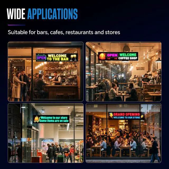 Alt view image 4 of 4 - Full Color Dual Row Programmable LED Sign, 33''x6.3'' Flexible P5 USB Bluetooth APP Control LED Signs Custom Text Message Pattern Scrolling LED Display for Store Bar Hotel School
