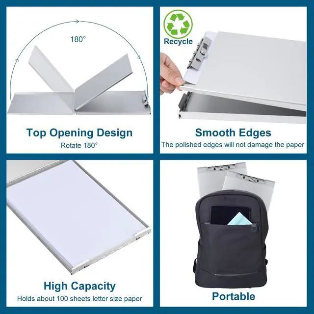 Alt view image 4 of 6 - Recycled Aluminum Storage Clipboard, Clipboard Box Set of 4, Form Holder, Suitable for School, Office, Jobsite or Medical Staff, Silver