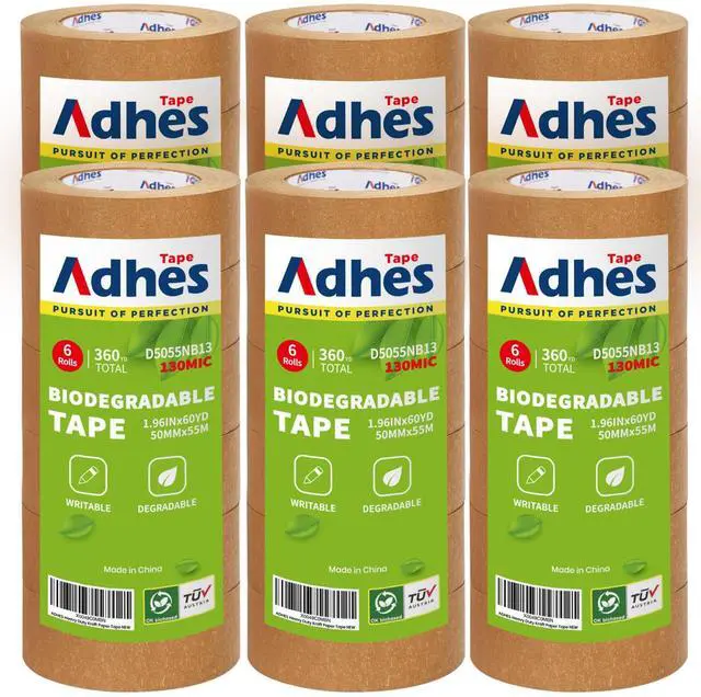 Main image of ADHES Kraft Paper Tape, 2 Inch x 60 Yards x 36 Rolls, Biodegradable Paper Packing Tape Writable & Uncoated Brown Shipping Tape for Shipping, Moving, Sealing