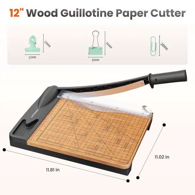 Alt view image 5 of 7 - 12 Inch Heavy Duty Paper Cutter, Wood Guillotine Paper Cutter & Trimmer, 12-16 Sheets Capacity Cutting Board for Classroom, Crafting, Cardstock Black (Black)