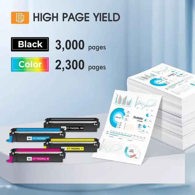 Alt view image 3 of 6 - TN229 TN229XL Toner Cartridges 4 Pack MFC-L3780CDW MFC-L3720CDW HL-L3280CDW | Compatible for Brother HL-L3220CDW HL-L3300CDW HL-L3295CDW MFC-L3765CDW TN-229XL TN 229 229XL Toner Cartridges Printer