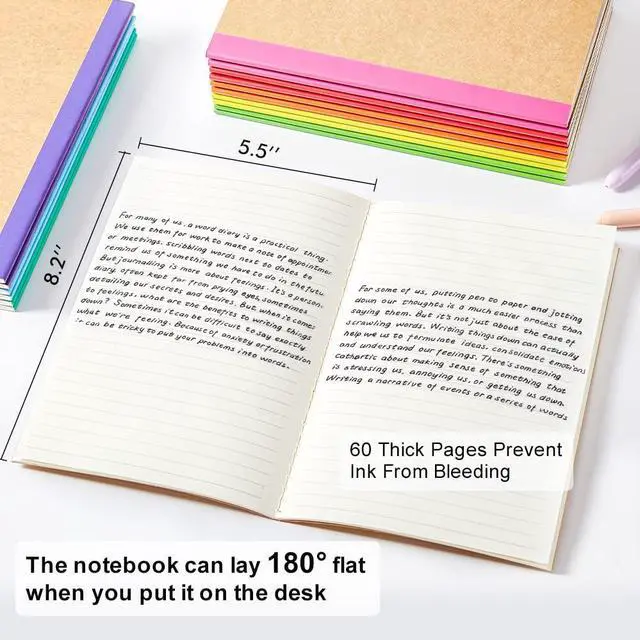 Alt view image 2 of 7 - 80 Pack Composition Notebooks Bulk, Kraft Cover Lined Blank College Ruled Composition Travel Journals with Rainbow Spines For Women Students Business, 60 Pages, 8.3x 5.5, A5, 8 Colors