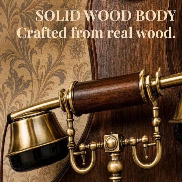 Alt view image 2 of 7 - Opis 1921 Cable Model D Vintage Wall Phone, Real Wood Antique Telephone with Rotary Dial, Corded Landline Wall Mount Phone with Metal Bell (No Bluetooth)