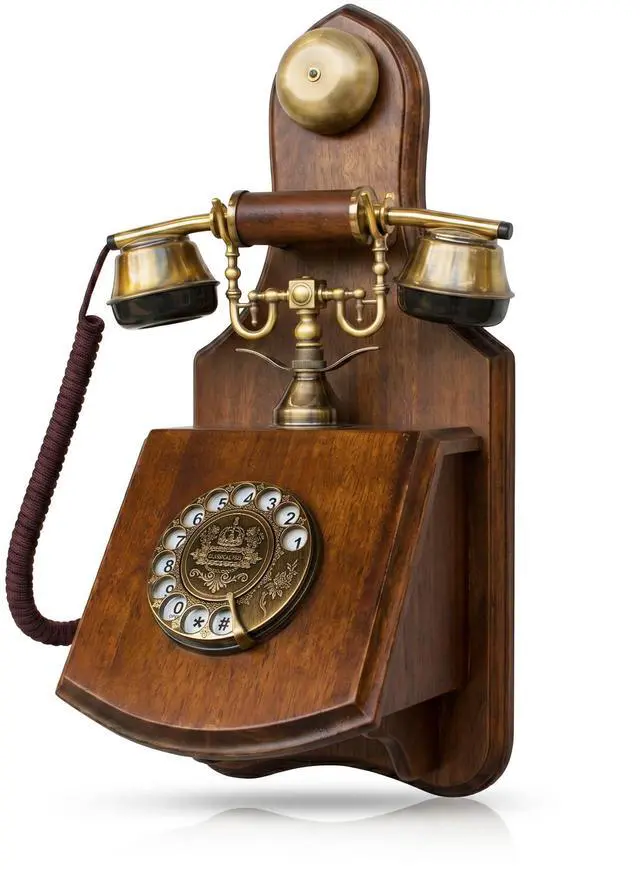 Main image of Opis 1921 Cable Model D Vintage Wall Phone, Real Wood Antique Telephone with Rotary Dial, Corded Landline Wall Mount Phone with Metal Bell (No Bluetooth)