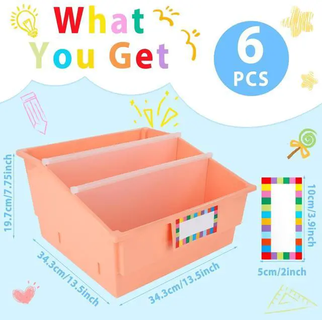 Alt view image 2 of 7 - 6 Pack Picture Book Bin with Dividers Classroom Library Book Bin Large Plastic Books Holders with Labels for Classroom Library Magazines Storage Organizer 13.5 x 13.5 x 7.75 in(Boho)