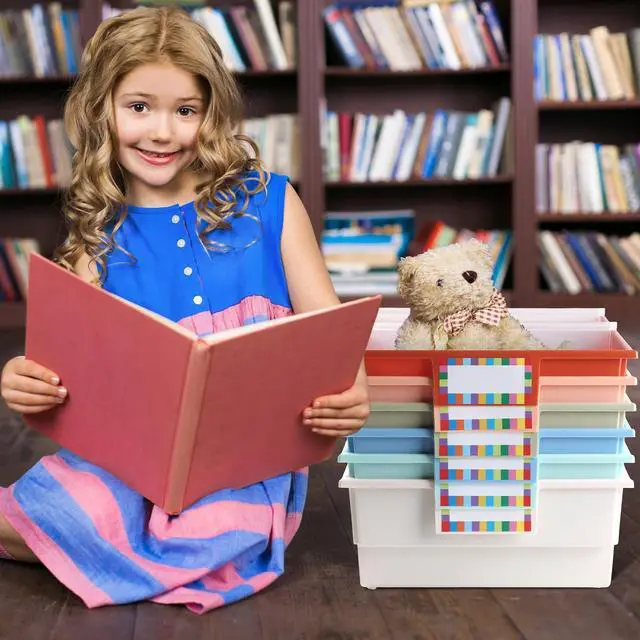 Alt view image 6 of 7 - 6 Pack Picture Book Bin with Dividers Classroom Library Book Bin Large Plastic Books Holders with Labels for Classroom Library Magazines Storage Organizer 13.5 x 13.5 x 7.75 in(Boho)