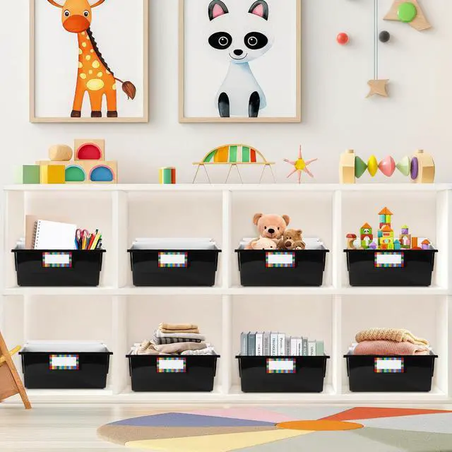 Alt view image 5 of 7 - 6 Pack Extra Large Picture Book Bin with Dividers 13.5 x 13.5 x 7.75 in Plastic Classroom Book Bin Holder Storage Organizer with Labels for School Library Magazines Supplies(Black)