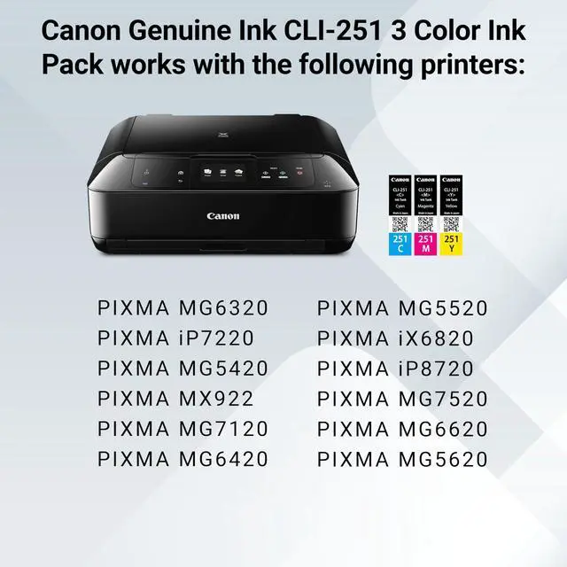 Alt view image 5 of 6 - CLI-251 Genuine Three Color Multi Pack,Compatible with MG6320,iP7220 & MG5420,MX922,MG7120,MG6420,MG5520,iX6820,iP8720,MG7520,MG6620,and MG5620 (Optional) Printers,(Pack of 2)
