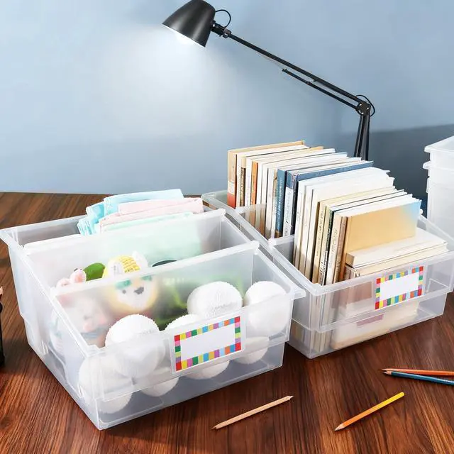 Alt view image 4 of 7 - 6 Pack Picture Book Bin with Dividers Classroom Library Book Bin Large Plastic Books Holders with Labels for Classroom Library Magazines Storage Organizer 13.5 x 13.5 x 7.75 in(Clear)