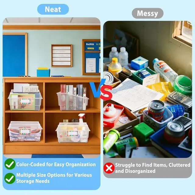 Alt view image 5 of 7 - 6 Pack Picture Book Bin with Dividers Classroom Library Book Bin Large Plastic Books Holders with Labels for Classroom Library Magazines Storage Organizer 13.5 x 13.5 x 7.75 in(Clear)