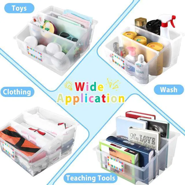 Alt view image 6 of 7 - 6 Pack Picture Book Bin with Dividers Classroom Library Book Bin Large Plastic Books Holders with Labels for Classroom Library Magazines Storage Organizer 13.5 x 13.5 x 7.75 in(Clear)