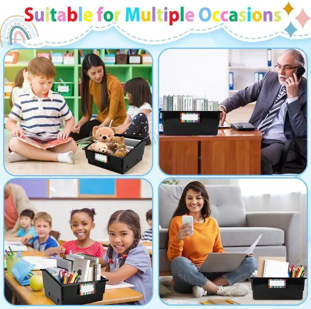 Alt view image 7 of 7 - 6 Pack Extra Large Picture Book Bin with Dividers 13.5 x 13.5 x 7.75 in Plastic Classroom Book Bin Holder Storage Organizer with Labels for School Library Magazines Supplies(Black)