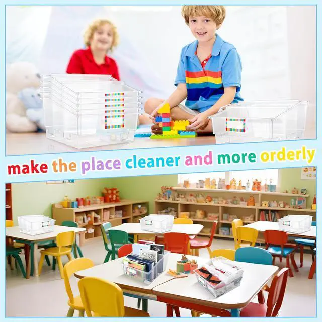 Alt view image 7 of 7 - 6 Pack Picture Book Bin with Dividers Classroom Library Book Bin Large Plastic Books Holders with Labels for Classroom Library Magazines Storage Organizer 13.5 x 13.5 x 7.75 in(Clear)